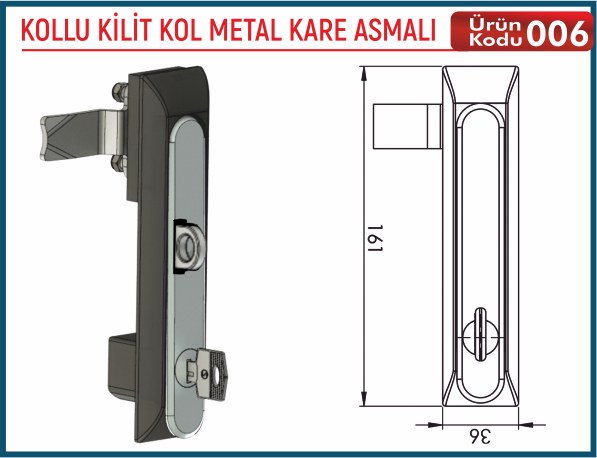 Kollu Kilit Metal Kare Asmalı