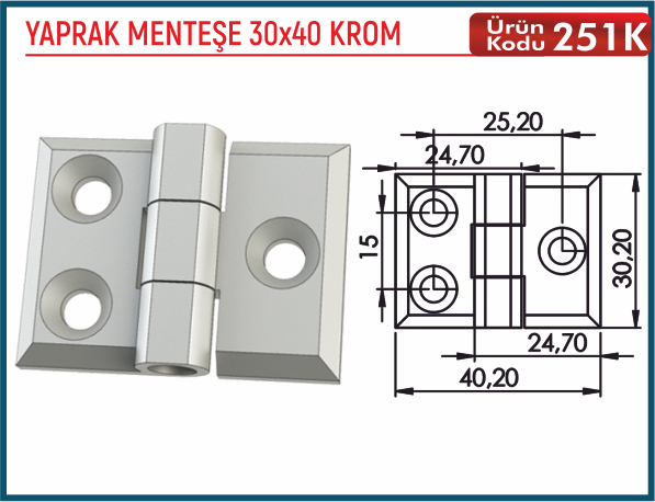 Yaprak Menteşe 30x40 Krom