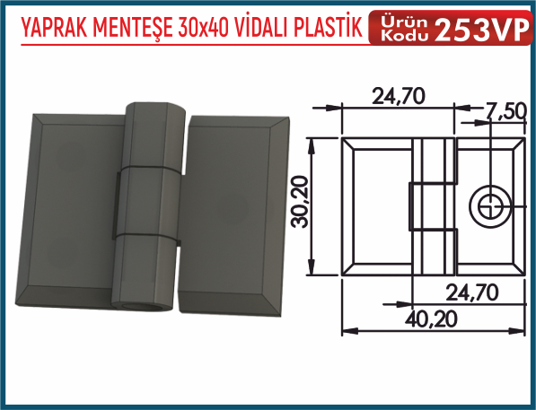 Yaprak Menteşe 30x40 Vidalı Plastik