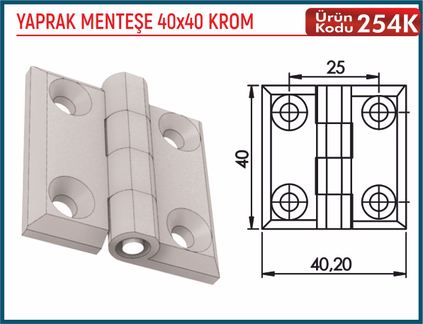Yaprak Menteşe 40x40 Krom