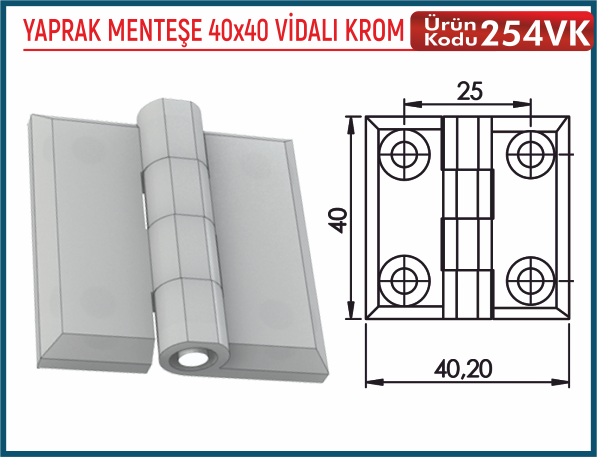 Yaprak Menteşe 40x40 Vidalı Krom