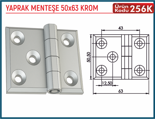 Yaprak Menteşe 50x63 Krom