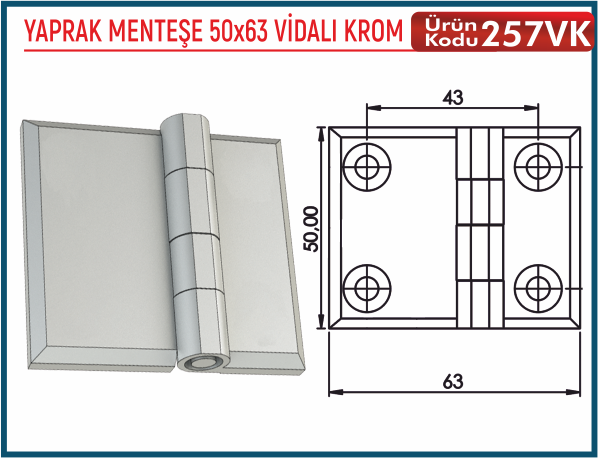 Yaprak Menteşe 50x63 Vidalı Krom