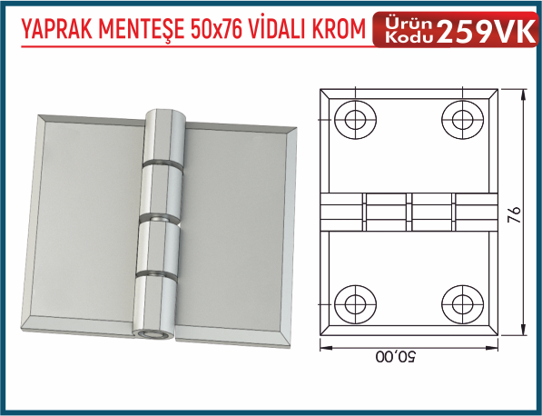 Yaprak Menteşe 50x76 Vidalı Krom
