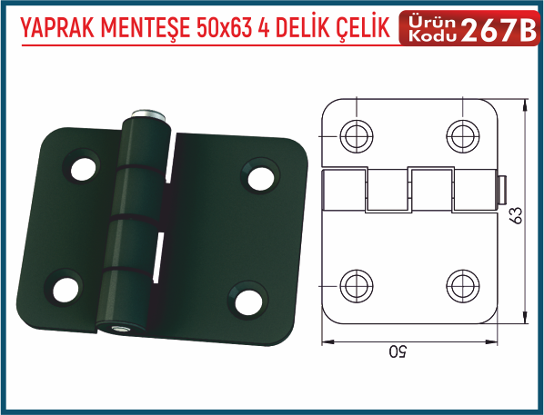 Yaprak Menteşe 50x63 4 Delik Çelik