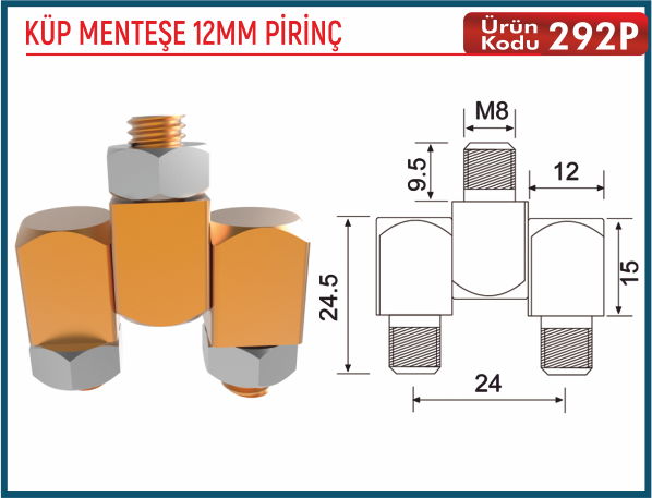 Küp Menteşe 12MM Pirinç