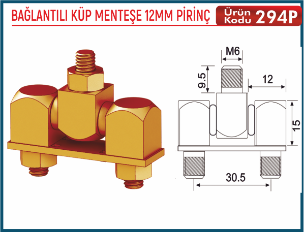 Bağlantılı Küp Menteşe 12MM Pirinç