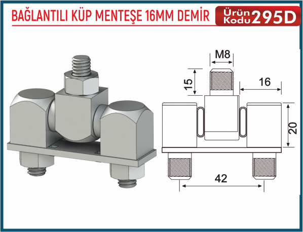 Bağlantılı Küp Menteşe 16MM Demir